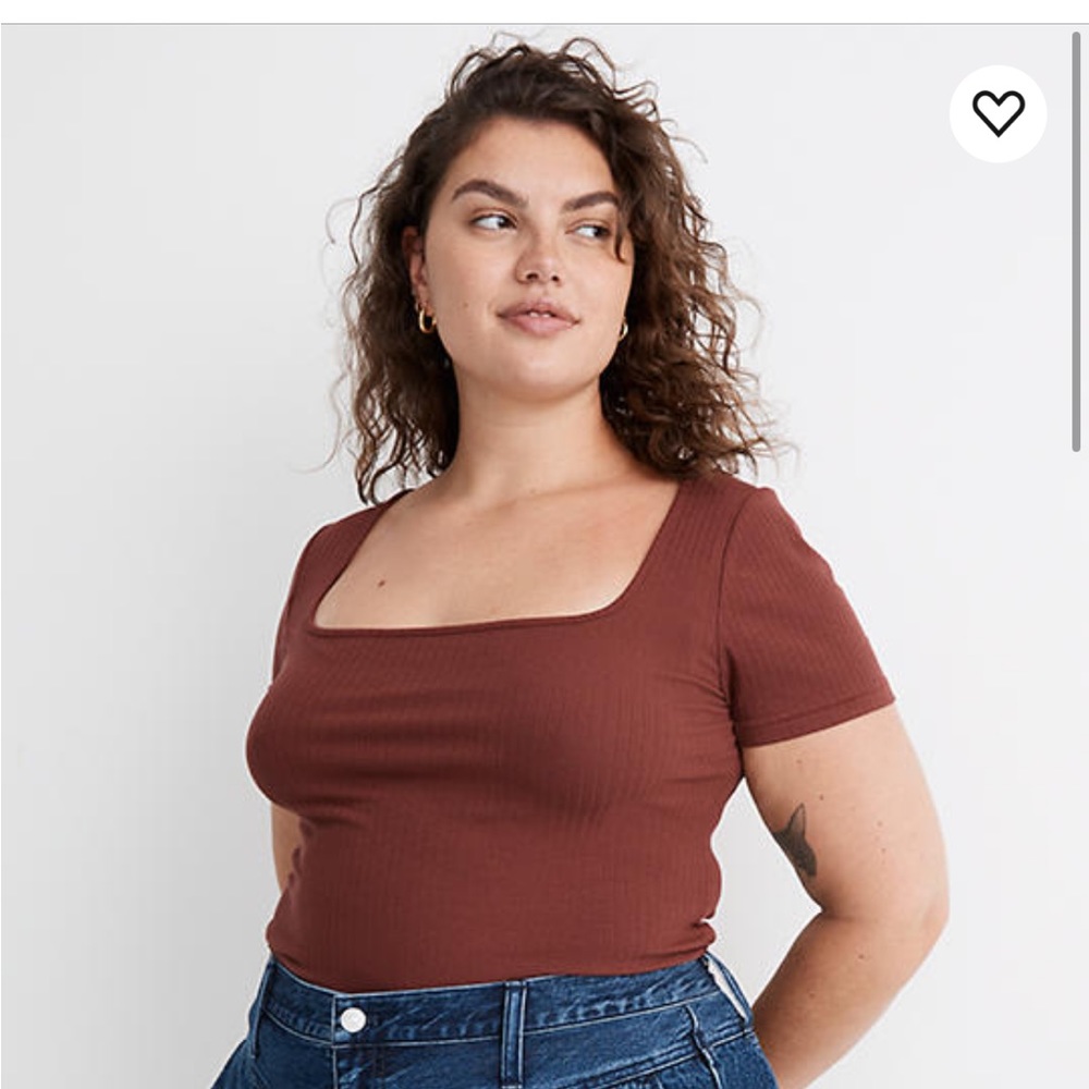 Madewell Short Sleeve Square Neck Ribbed Tee in Rust Brown